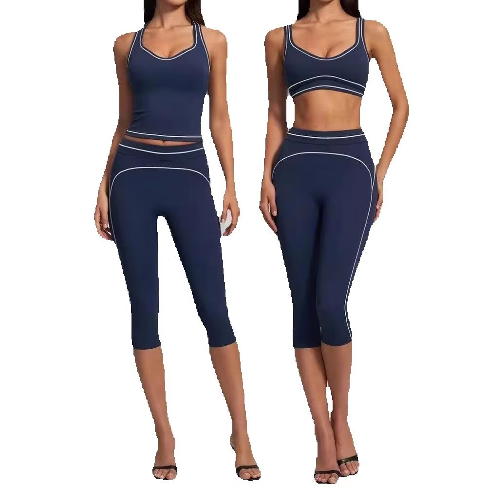 Pilates Yoga Classes - Damen-Yoga-Set mit Kontrastnähten und Racerback, 2-teilig,