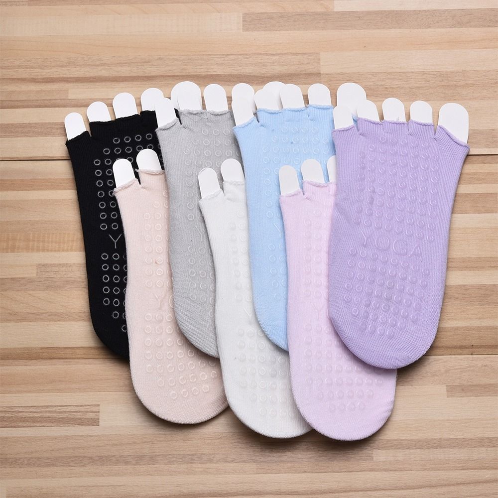 Pilates Yoga Classes - Rutschfeste Yoga-Socken, atmungsaktive Baumwoll-Halbfinger-Pilates-Socken, Fünf-Zehen-Übungssocken, Ballett-Tanzsocken,