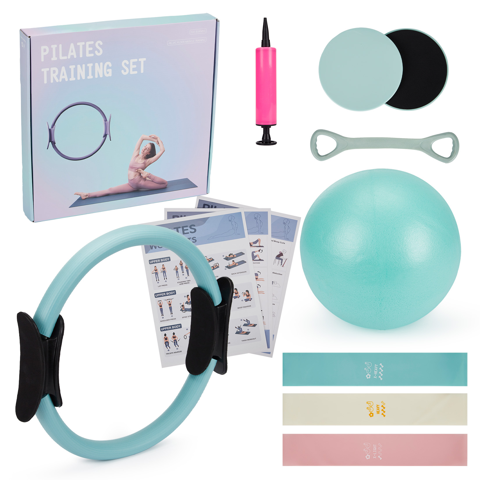 Pilates Yoga Tone - Pilates-Trainingsset, 6-in-1 Pilates-Ring, Übungsball, Widerstandsbänder, Core-Slider,