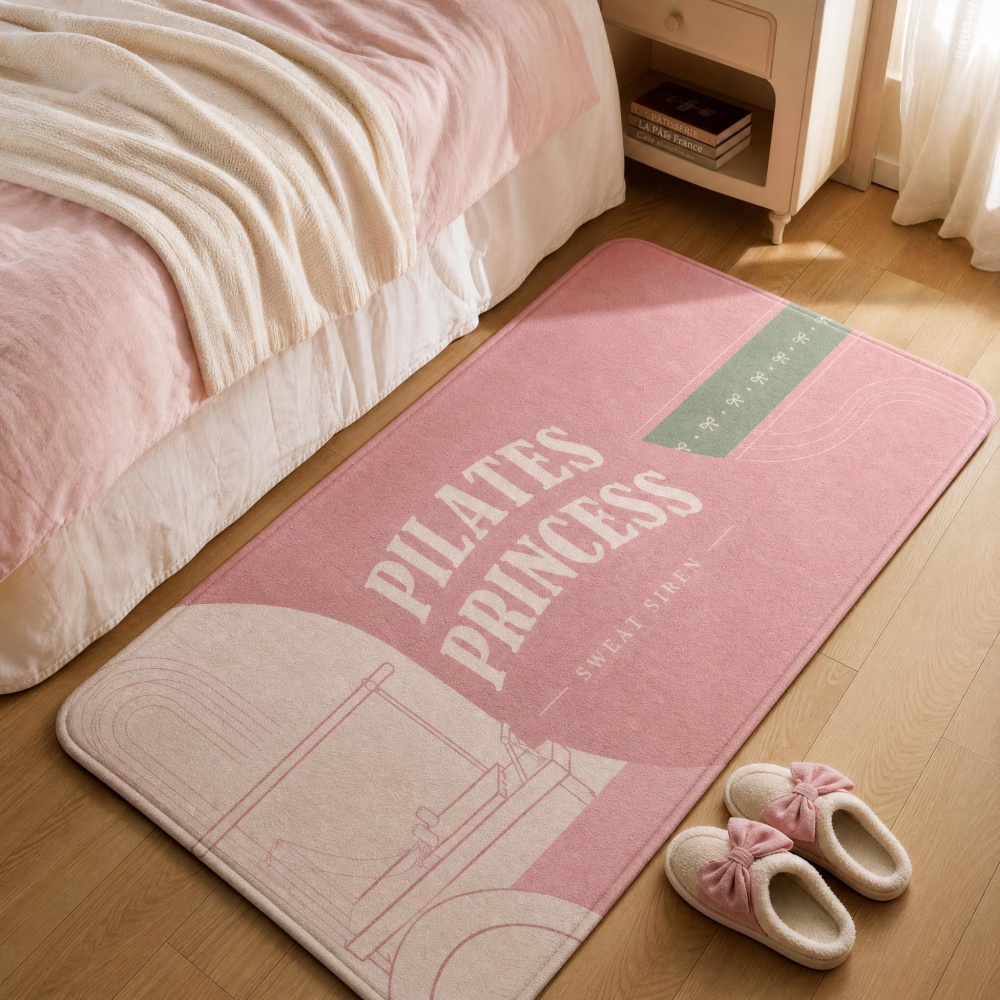 Pilates Yoga Room - Weicher Flanell-Rechteck-Bodenteppich, rosa, mit Pilates-Kunstdruck, rutschfeste
