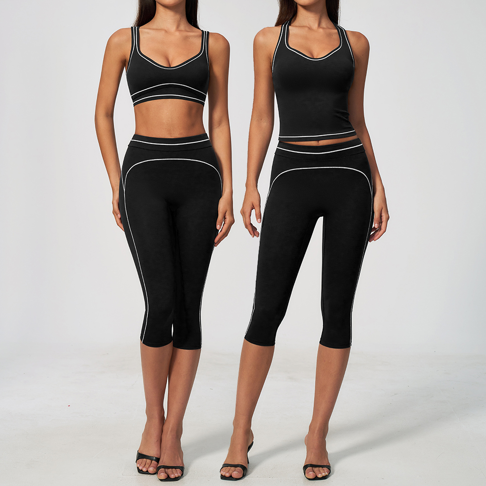 Damen-Yoga-Set mit Kontrastnäh – Pilates Yoga Classes Bewertung und Preis